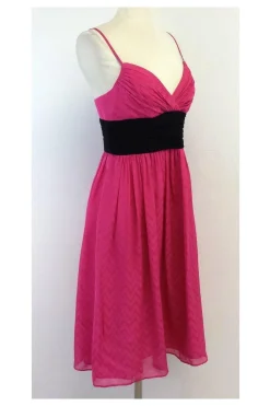 Shoshanna - Fuchsia & Black Silk Spaghetti Strap Dress Sz 6