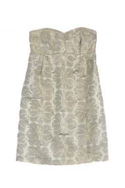 Shoshanna - Gold Metallic Floral Strapless Dress Sz 0