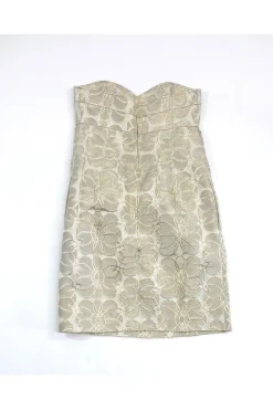 Shoshanna - Gold Metallic Floral Strapless Dress Sz 0