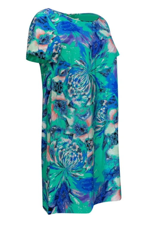 Shoshanna - Green Silk Abstract Shirt Dress Sz 8