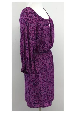 Shoshanna - Magenta & Navy Silk Long Sleeve Dress Sz 2