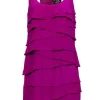 Shoshanna - Magenta Textured Tiered Sleeveless Racerback Silk Shift Dress Sz 4