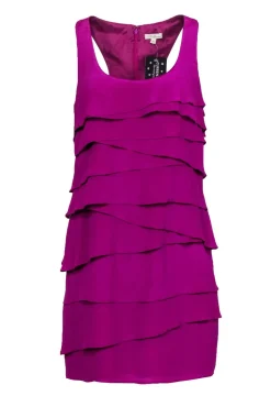 Shoshanna - Magenta Textured Tiered Sleeveless Racerback Silk Shift Dress Sz 4