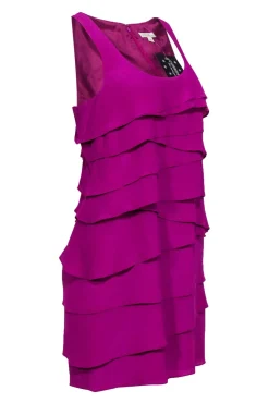 Shoshanna - Magenta Textured Tiered Sleeveless Racerback Silk Shift Dress Sz 4