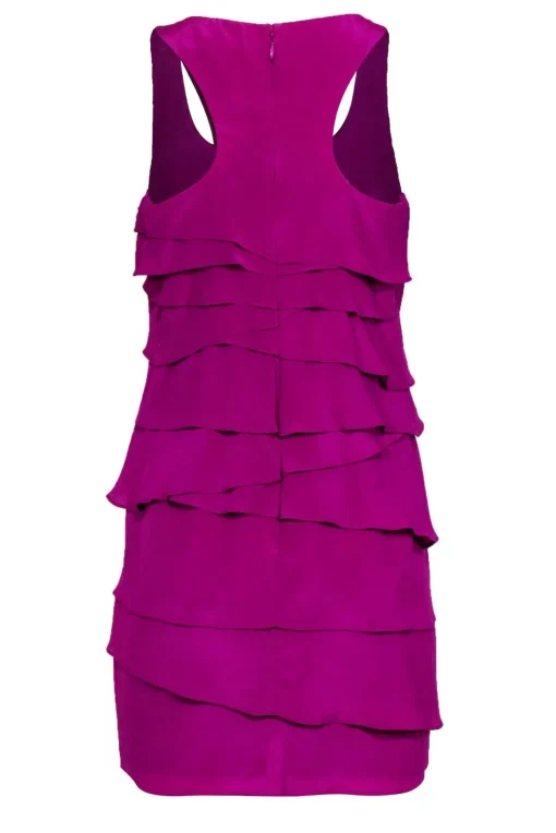 Shoshanna - Magenta Textured Tiered Sleeveless Racerback Silk Shift Dress Sz 4