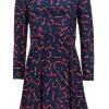 Shoshanna - Navy & Red Silk Printed Long Sleeve Mini Dress Sz 0