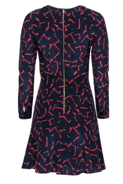 Shoshanna - Navy & Red Silk Printed Long Sleeve Mini Dress Sz 0