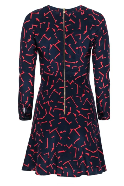 Shoshanna - Navy & Red Silk Printed Long Sleeve Mini Dress Sz 0