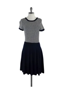 Shoshanna - Navy & White Checkered Short Sleeve Dress Sz M