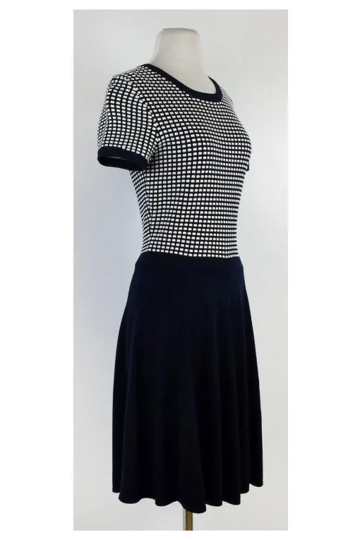 Shoshanna - Navy & White Checkered Short Sleeve Dress Sz M