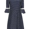 Shoshanna - Navy & White Striped Bell Sleeve Dress Sz 4