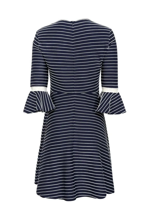 Shoshanna - Navy & White Striped Bell Sleeve Dress Sz 4