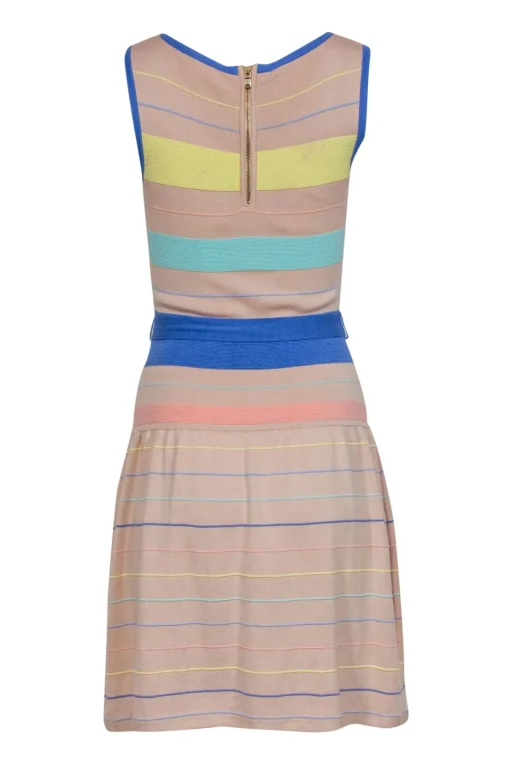 Shoshanna - Nude & Pastel Knit Stripe Fit & Flare Dress w/ Tie Sz S
