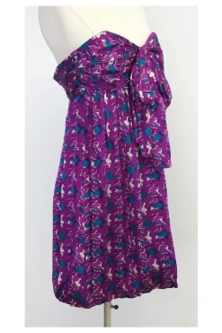 Shoshanna - Violet & Teal Print Silk Strapless Dress Sz 4