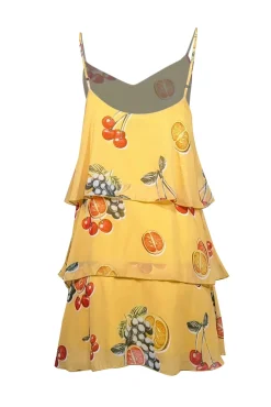 Show Me Your Mumu - Yellow Fruit Print Tiered Mini Dress Sz L