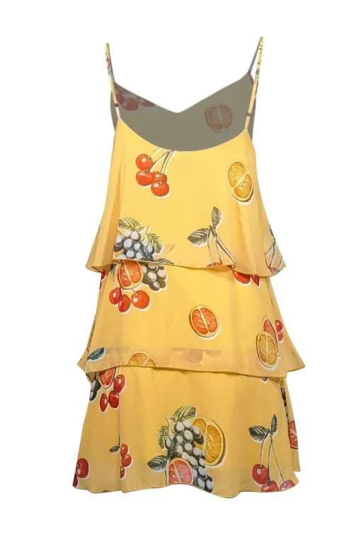 Show Me Your Mumu - Yellow Fruit Print Tiered Mini Dress Sz L