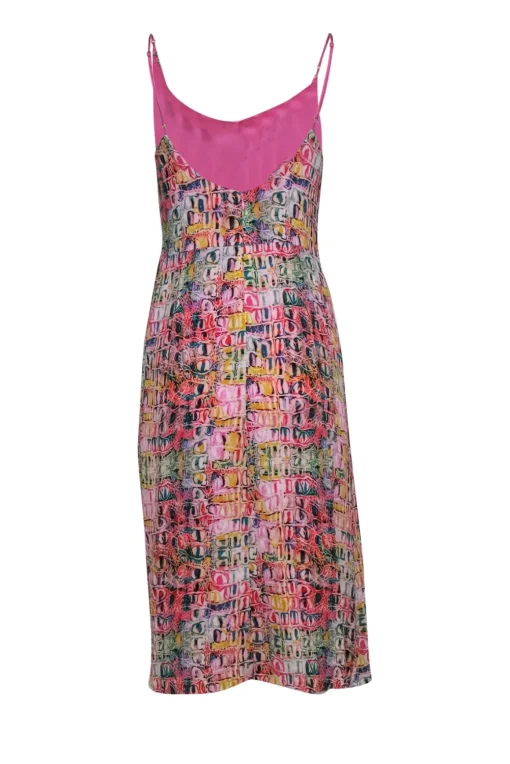 Sies Marjan - Pink, Blue & Red Snakeskin Print Midi Dress w/ Asymmetric Hem Sz 4