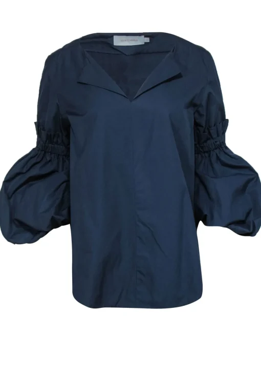 Silvia Tcherassi - Navy Puff Sleeve "Lucaya" Cotton Blouse Sz S