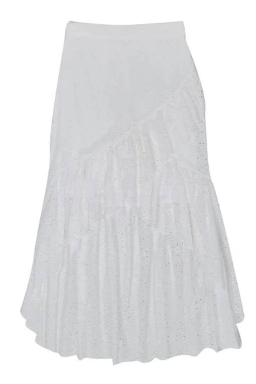 Sir - White Eyelet Lace Ruffle Front High-Low Skirt Sz 4