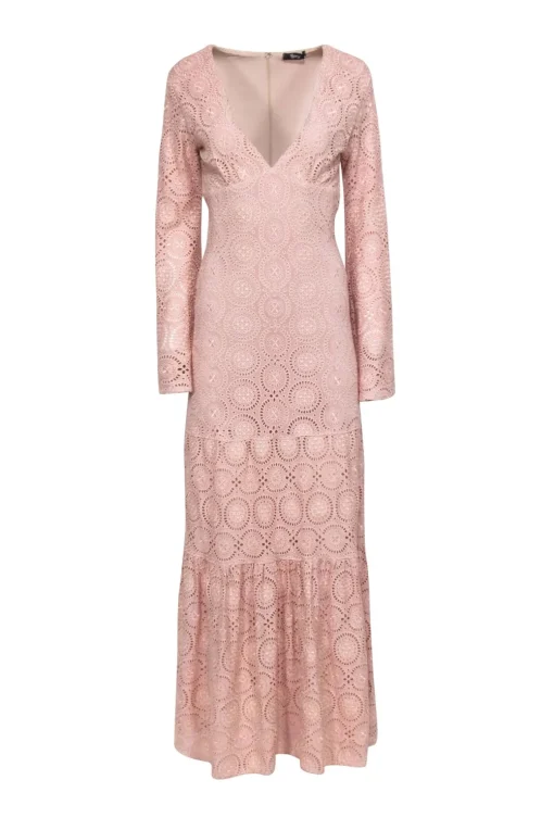 SKY -  Beige Tiered Eyelet Long Sleeve Maxi Dress Sz XS
