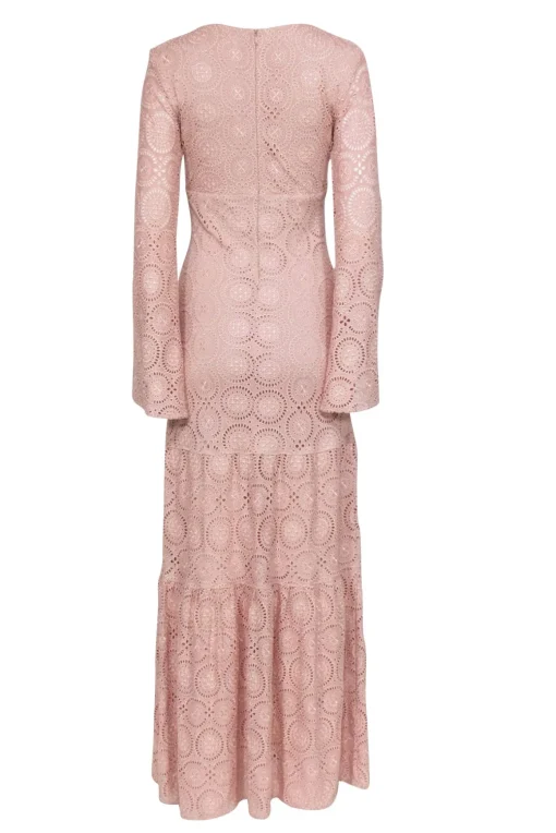 SKY -  Beige Tiered Eyelet Long Sleeve Maxi Dress Sz XS