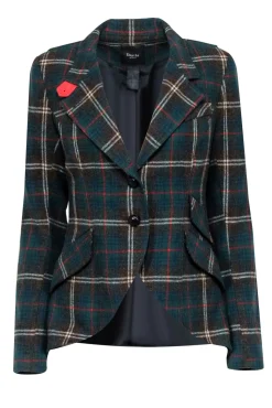Smythe - Green, Red, & Blue Plaid Wool Blend Blazer Sz 10