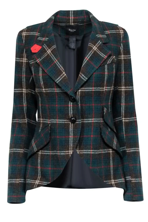 Smythe - Green, Red, & Blue Plaid Wool Blend Blazer Sz 10