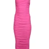 Solace London - Pink Ruched Crepe One Shoulder Midi Dress Sz 2
