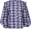 Something Navy - Purple, White & Maroon Plaid Balloon Sleeve Ruffled Flannel Sz S