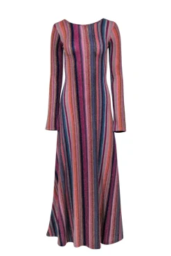 Something Navy - Shimmering Rainbow Striped Knit Reversible Maxi Dress Sz S