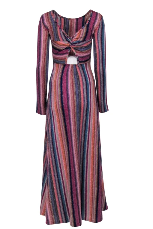 Something Navy - Shimmering Rainbow Striped Knit Reversible Maxi Dress Sz S