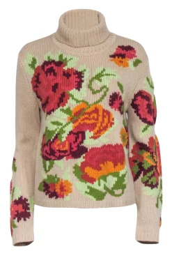 Sonia Bogner - Beige w/ Multicolor Large Floral Print Sweater Sz 8