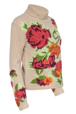 Sonia Bogner - Beige w/ Multicolor Large Floral Print Sweater Sz 8