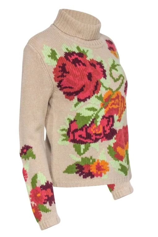 Sonia Bogner - Beige w/ Multicolor Large Floral Print Sweater Sz 8