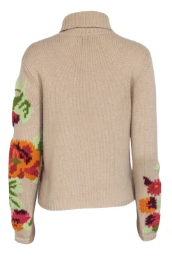 Sonia Bogner - Beige w/ Multicolor Large Floral Print Sweater Sz 8