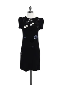 Sonia Rykiel - Black Embellished Cotton Sweater Dress Sz M