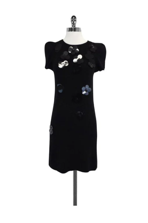 Sonia Rykiel - Black Embellished Cotton Sweater Dress Sz M