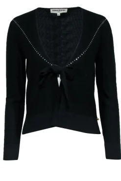 Sonia Rykiel - Black Rhinestone Trim Tie Front Cardigan Sz 10