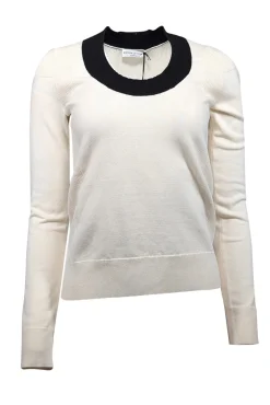 Sonia Rykiel - Ivory w/ Black Trim Wool Blend Sweater Sz S