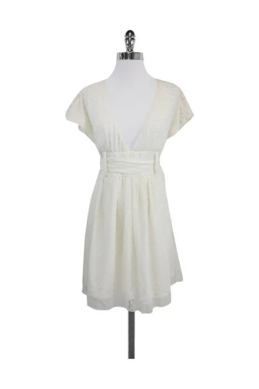 Sophia Eugene - Ivory & Pale Yellow Floral Silk Dress Sz M