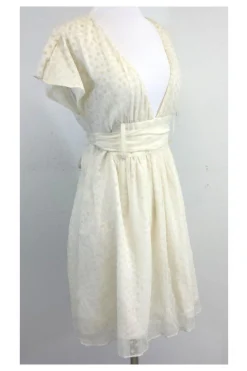 Sophia Eugene - Ivory & Pale Yellow Floral Silk Dress Sz M