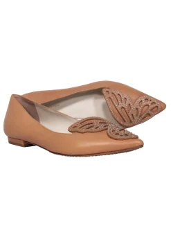 Sophia Webster - Nude Pointed Toe Flats w/ Silver Studded Butterfly Sz 9
