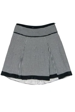 Sportmax - Black & Cream Hounds Tooth Pleated Skirt Sz S