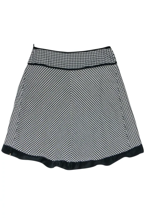 Sportmax - Black & Cream Hounds Tooth Pleated Skirt Sz S