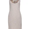 St. John - Beige, Salmon, & Gold Tweed Dress w/ Jeweled Neckline Sz 8