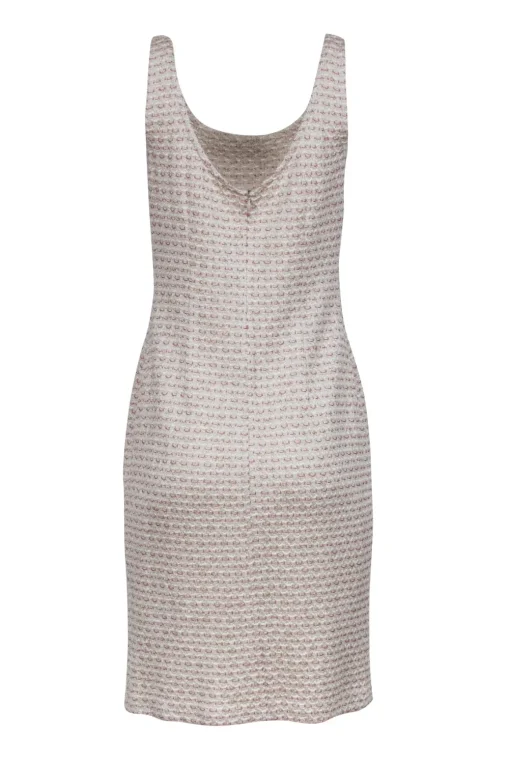 St. John - Beige, Salmon, & Gold Tweed Dress w/ Jeweled Neckline Sz 8