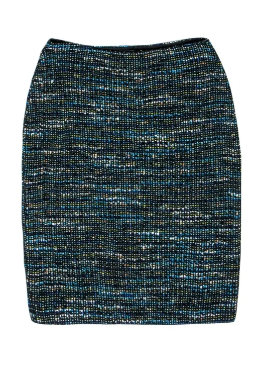 St. John - Black & Blue Textured Tweed Pencil Skirt Sz 6