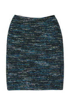 St. John - Black & Blue Textured Tweed Pencil Skirt Sz 6