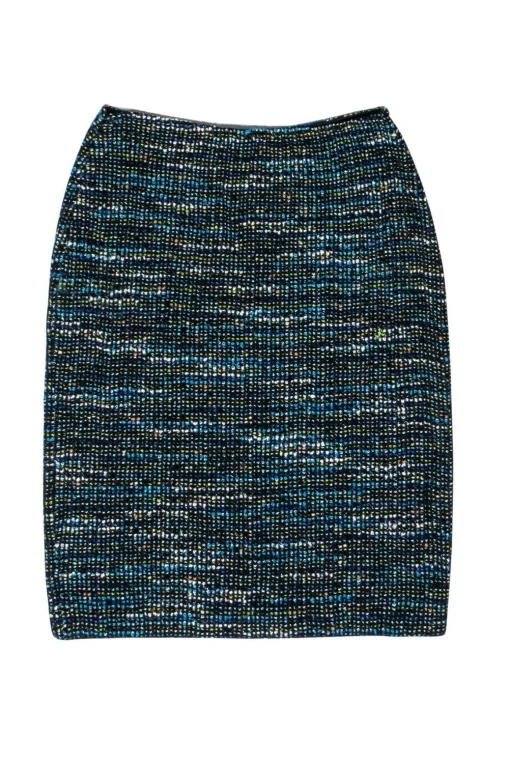 St. John - Black & Blue Textured Tweed Pencil Skirt Sz 6