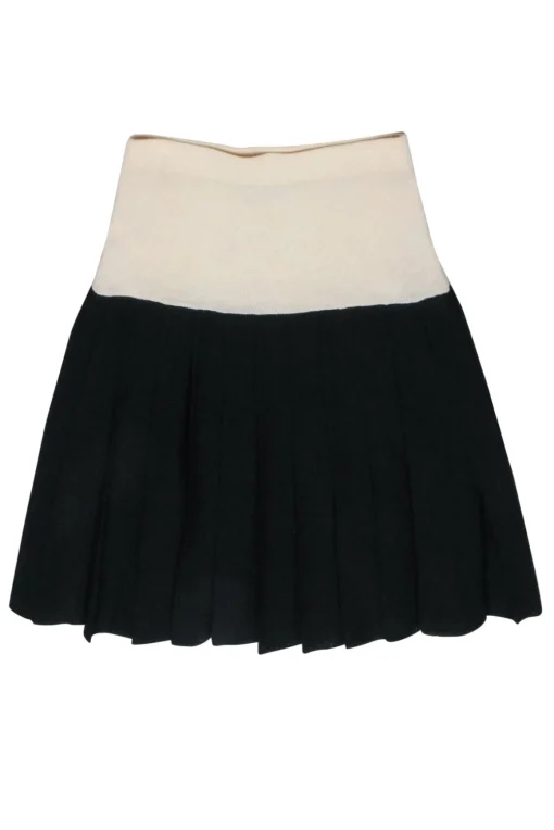 St. John - Black & Cream Pleated Skirt Sz 12